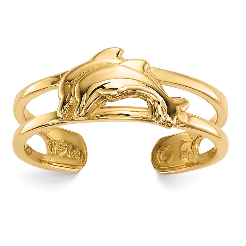14k Yellow Gold Dolphins Toe Ring Adjustable